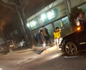 20일 구미 원평동 일대 도로에 멧돼지 2마리가 출몰, 큰 소동이 빚어졌다. 독자 제공