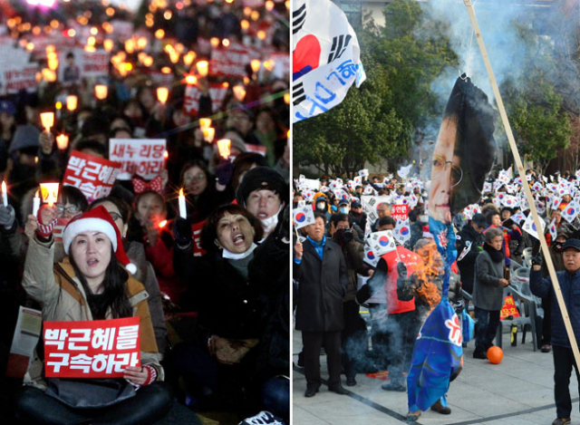대구 도심에서 박근혜 대통령을 지지하는 친박단체들의 \