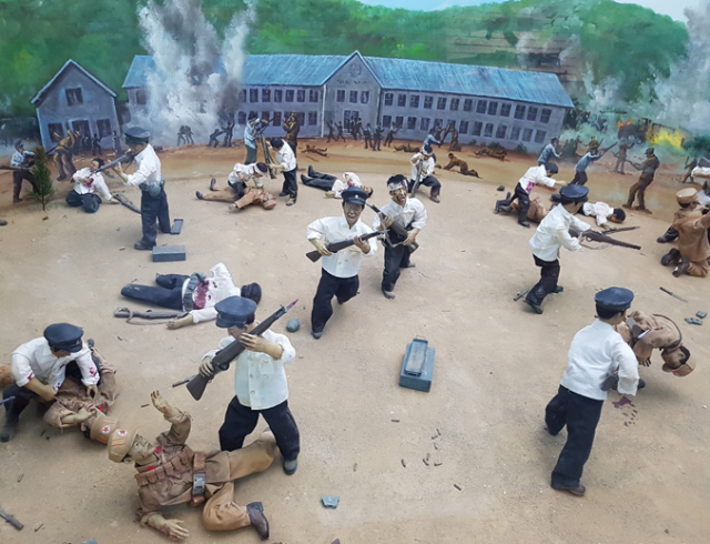 포항 학도의용군 전승기념관 내 전투 재현 모형. 배형욱 기자