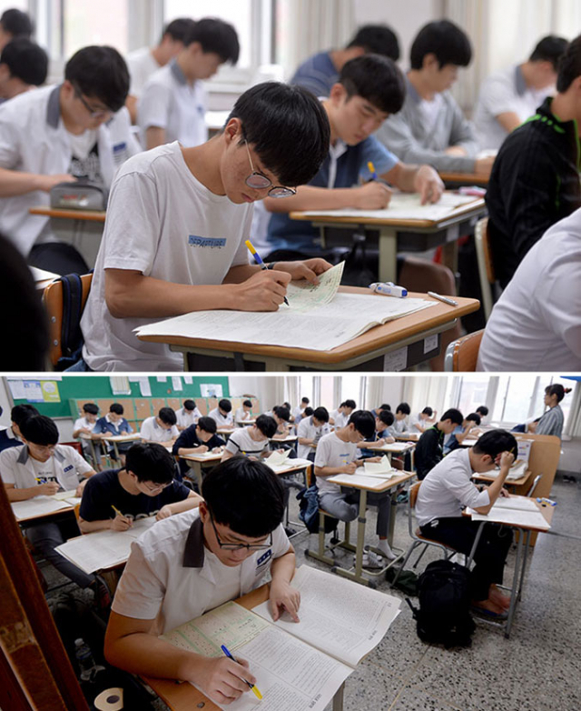 지난 6일 대구 경북고등학교에서 3학년 학생들이 2017년 9월 전국연합학력평가 시험을 치르고 있다. 김영진 기자 kyjmaeil@msnet.co.kr