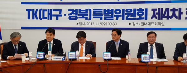 더불어민주당 대구경북(TK) 특별위원회가 8일 오전 국회에서 제4차 회의를 열고 내년도 대구경북 국비 지원 예산 확보 방안을 논의했다. 홍의락 의원실 제공