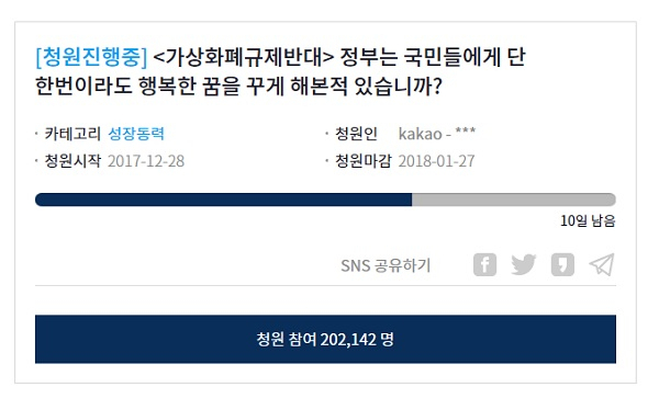 청와대 국민청원 게시판 화면 캡처