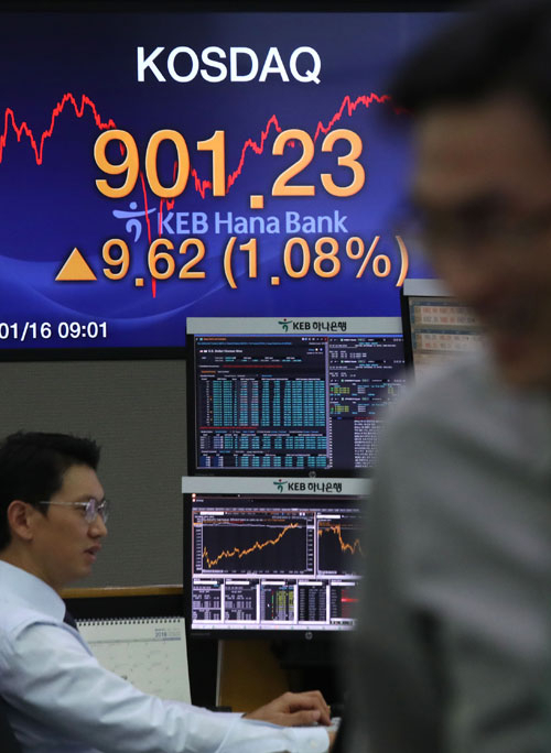 16일 코스닥 지수가 16년 만에 900선을 돌파하며 901.23으로 장을 마감했다. 연합뉴스