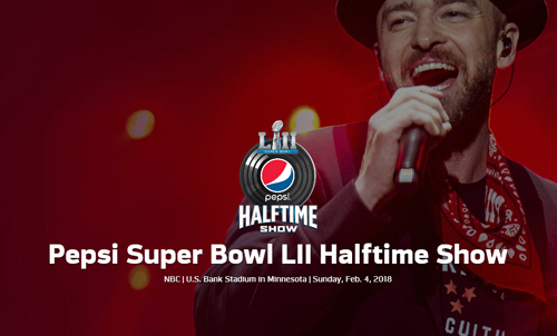 2018 슈퍼볼 하프타임쇼를 맡은 저스틴 팀버레이크. NFL 홈페이지