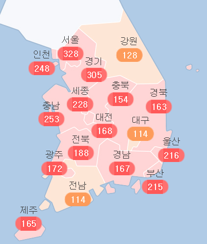 6일 오후 3시 기준 전국 미세먼지 현황. 기상청
