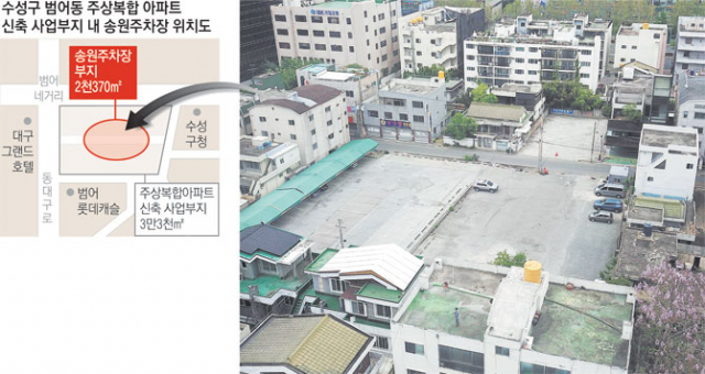 22일 대구 수성구 범어동 주상복합아파트 신축부지 내 송원주차장. 우태욱 기자 woo@msnet.co.kr