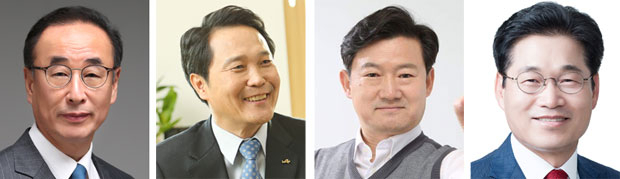 구미시장 선거에 출마한 더불어민주당 장세용(왼쪽부터), 자유한국당 이양호, 바른미래당 유능종, 무소속 김봉재 예비후보.