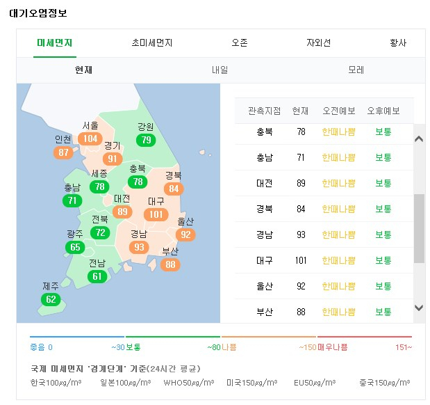 미세먼지 나쁨 수준. 네이버 화면 캡처