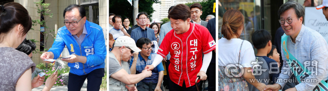 왼쪽부터 임대윤 더불어민주당 후보, 권영진 자유한국당 후보, 김형기 바른미래당 후보.