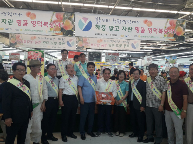 농협영덕군지부는 3일 성남시에서 영덕복숭아 판촉 행사를 했다. 농협영덕군지부 제공