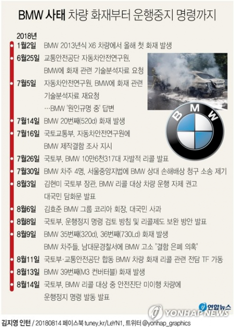 정부가 14일 리콜 대상이면서 아직 긴급 안전진단을 받지 못한 BMW 차량에 대해 운행중지 명령을 내리게 하겠다고 밝혔다. 연합뉴스 연합뉴스