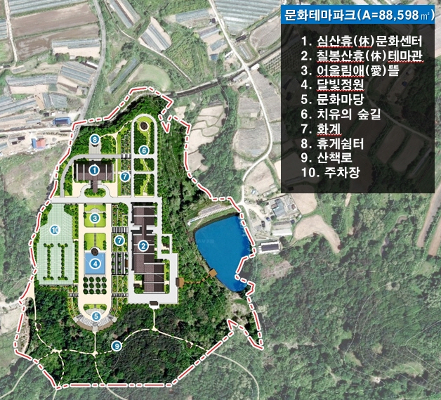 심산문화테마파크 구상도. 관광객들이 원스톱으로 먹고 놀고 자면서 관광할 수 있도록 초점이 맞춰진다. 성주군 제공