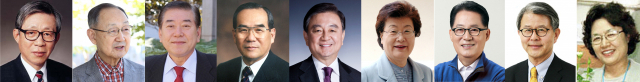 청와대가 16일 제3차 남북정상회담을 비롯한 문재인 대통령의 평양 방문에 동행할 공식·특별 수행원을 발표했다. 사진은 남북정상회담 자문단 및 학계. 왼쪽부터 한완상 전 부총리, 백낙청 서울대 명예교수, 문정인 대통령 통일외교안보 특별보좌관, 임동원 한반도평화포럼 명예이사장, 홍석현 한반도평화만들기 이사장, 장상 세계교회협의회 공동의장, 민주평화당 박지원 의원, 최완규 전 북한대학원대학교 총장, 이현숙 여성평화외교포럼 명예대표. 연합뉴스