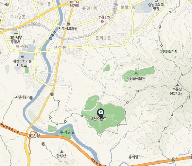 퓨마 1마리가 탈출한 대전 오월드 주변 지도. 네이버 지도