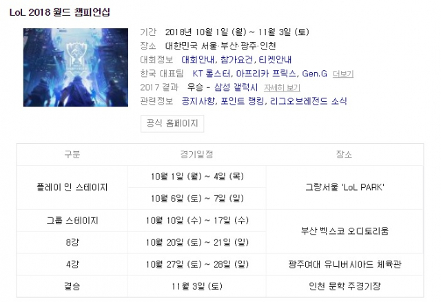 2018 롤드컵 관련 정보. 네이버