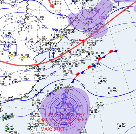 10월 3일 오전 9시 기준 동북아지역 일기도