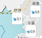 7일 오후 7시 기준 경기 북서부 바람 방향. 기상청