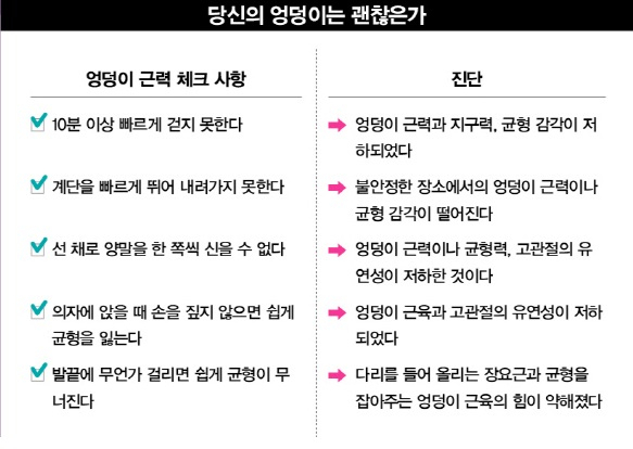 엉덩이 근력 체크 사항. 책에서 발췌