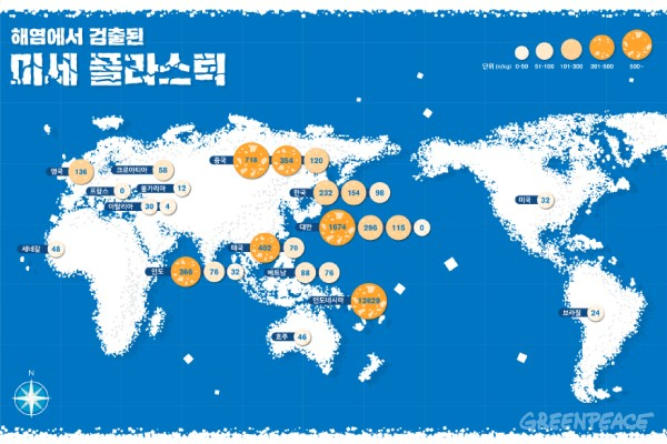 해염에서 검출된 미세 플라스틱. 그린피스 홈페이지