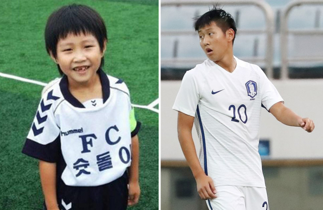 슛돌이 나온 이강인과 현재 이강인. 온라인 커뮤니티·연합뉴스