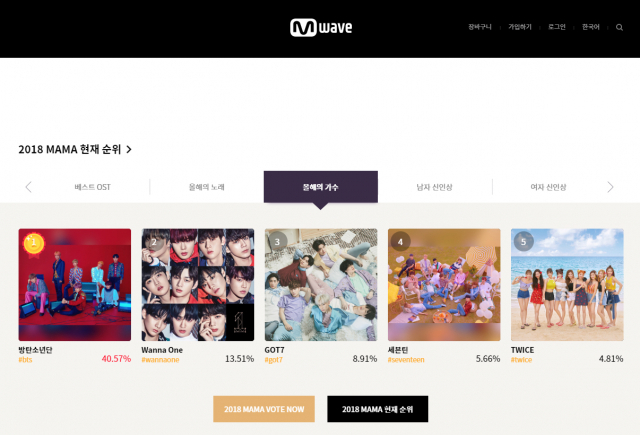 2018 MAMA(마마) 홈페이지. 마마 홈페이지 캡처
