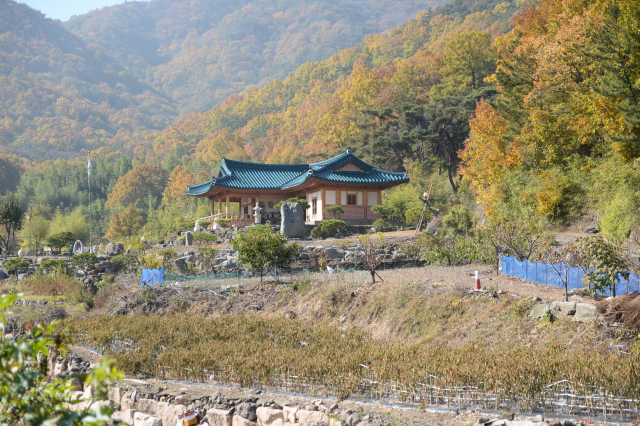 영천시 괴연동 신성일 한옥은 채약산 자락에 위치해 있다. 주변 산들이 단풍으로 물들어가고 있다. 민병곤 기자