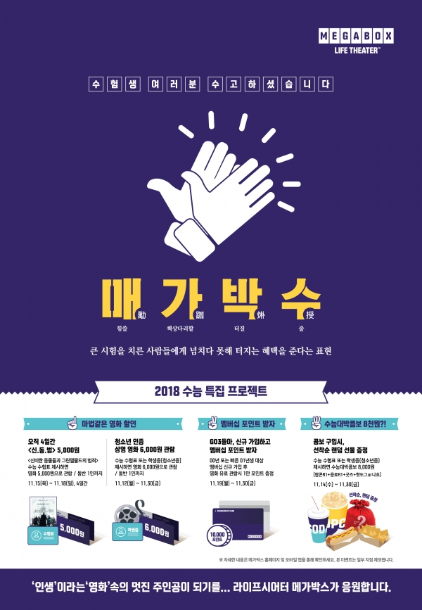메가박스 수험표 할인 페이지. 메가박스 홈페이지 캡처