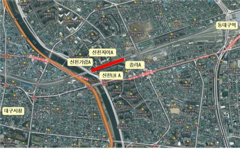 신천·신암동 경부고속철도 복개구간 위치도. 대구시 제공