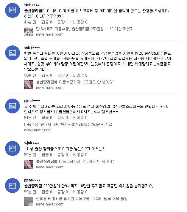 정부가 저출산 대책으로 내놓은 출산장려금과 만 9세 미만 아동에 대해 지급하는 아동수당에 대해 부정적인 목소리가 높다. 네이버 실시간 검색 캡처. #출산장려금 #아동수당 #저출산 #보건복지위