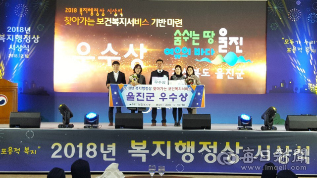 울진군이 보건복지부 선정 지역복지사업 평가에서 우수 지자체로 뽑혀 상금 2천만원과 우수상을 수여받았다. 울진군 제공