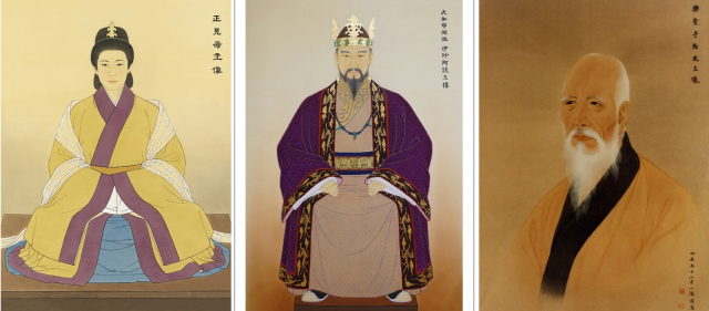 가야산신 정견모주, 대가야국 시조 이진아시왕, 악성 우륵 정부 표준영정.(왼쪽부터) 고령군 제공