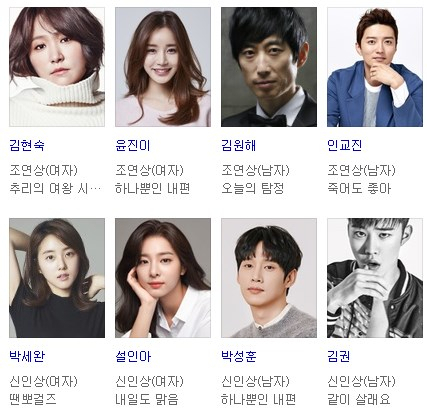 KBS 연기대상 수상자 명단