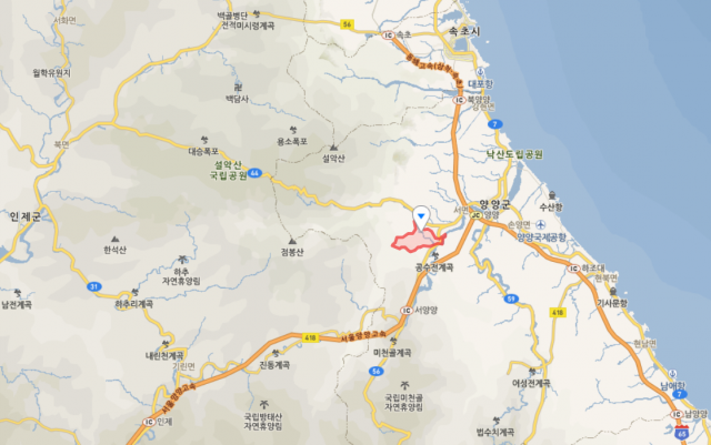 양양 산불 발생 강원도 양양군 서면 송천리 위치. 네이버 지도