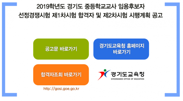 경기도교육청 중등교사 임용 1차 합격자 발표. 경기도교육청 홈페이지