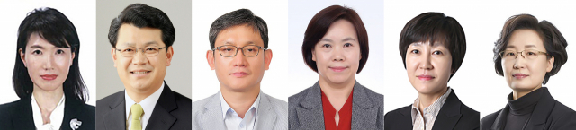 문재인 대통령은 9일 오후 청와대 비서관 6명을 새롭게 임명했다. (왼쪽부터) 제2부속비서관에 신지연 청와대 해외언론비서관, 정무비서관에 복기왕 전 아산시장, 국정홍보비서관에 여현호 전 한겨레 논설위원, 춘추관장에 유송화 제2부속비서관, 해외언론비서관에 김애경 전 삼일회계법인 변호사, 문화비서관에 양현미 전 한국문화예술교육진흥원장이 각각 임명됐다. 연합뉴스