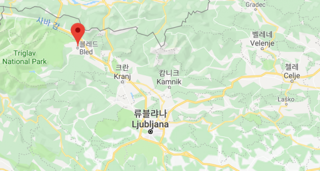 슬로베니아 블레드 위치. 남동쪽은 류블라냐. 구글맵