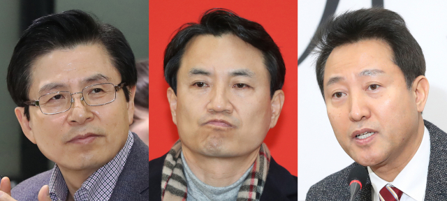 자유한국당 2·27 전당대회 당 대표 선거 후보에 등록한(왼쪽부터) 황교안 전 총리, 김진태 의원, 오세훈 전 서울시장. 후보 등록 마감일인 12일 김진태 의원은 광주를 방문했으며 오세훈 전 서울시장은 국회에서 보이콧을 접고 당 대표 선거에 나서는 입장 발표를 했다. 황교안 전 총리는 이날 청년 창업인을 만났다. 연합뉴스
