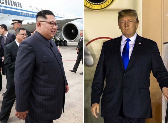 김정은 국무위원장과 도널드 트럼프 미국 대통령의 1차 북미정상회담 당시 싱가포르에 도착하는 모습. 왼쪽 김 위원장이 지난해 6월 10일 싱가포르 창이공항에 에어차이나 항공으로 도착하는 모습. 오른쪽(EPA 자료사진) 도널드 트럼프 미국 대통령이 지난해 6월 10일 싱가포르 파야 레바르 공군기지 도착한 모습. 연합뉴스