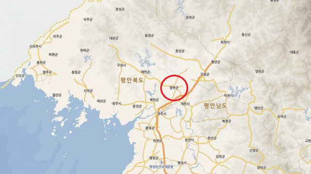 북한 평안북도 영변군 위치. 네이버 지도