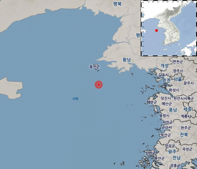 백령도 인근 서해상 규모 2.2 지진. 날씨누리