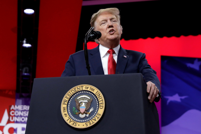 도널드 트럼프 미국 대통령이 2일(현지시간) 메릴랜드주 옥슨힐에서 열린 미 보수 진영의 연례행사인 