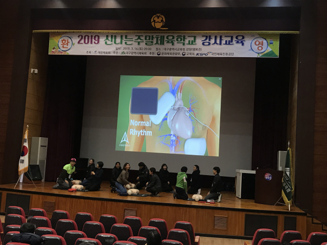 대구시체육회는 16일 대구시 교육청 강당에서 신나는 주말 체육학교 강사들을 대상으로 토요 스포츠 데이의 이해와 스포츠 상해와 안전을 위한 응급처치요령과 성폭력 예방과 대처 등 다양한 프로그램으로 소양교육을 실시했다. 대구시 체육회 제공.