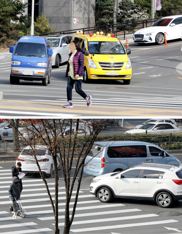 26일 오전 대구 수성구 범어도서관과 위브더제니스 아파트 사이 도로에서 나온 차량이 달구벌대로 1차로로 진입하기 위해 2, 3차로에 대기한 차량 뒤로 역주행하고 있다. 김영진 기자 kyjmaeil@imaeil.com