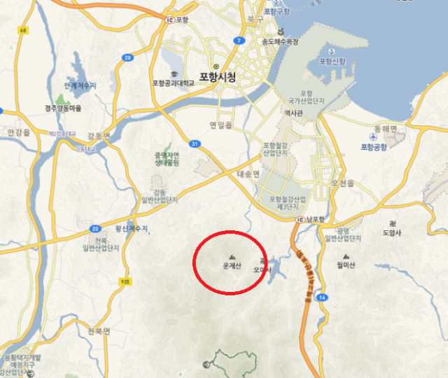 포항 운제산. 네이버 지도