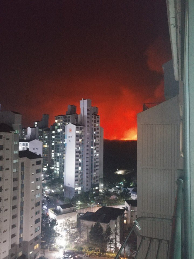 [현장사진] 속초 아파트단지에서 보이는 산불 