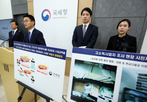 국세청 직원들이 10일 세종시 정부세종청사 국세청에서 인기 연예인·유튜버·해외파 운동선수 등 신종·호황 고소득사업자에 대한 세무조사 착수에 대해 설명하고 있다. 연합뉴스