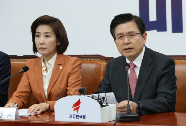 자유한국당 황교안 대표가 17일 오전 국회에서 열린 최고위원·중진의원 연석회의에서 발언하고 있다. 연합뉴스