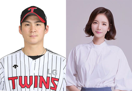 LG트윈스 오지환(왼쪽)과 쇼호스트 김영은.