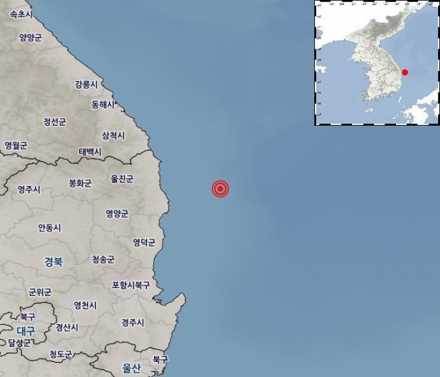 22일 오전 5시 45분 동해안에서 발생한 규모 3.8 지진의 발생 위치. 기상청 제공