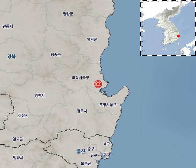 22일 오후 8시 44분쯤 포항시 북구 북쪽 8km 지역에서 규모 1.7의 지진이 발생했다. 기상청